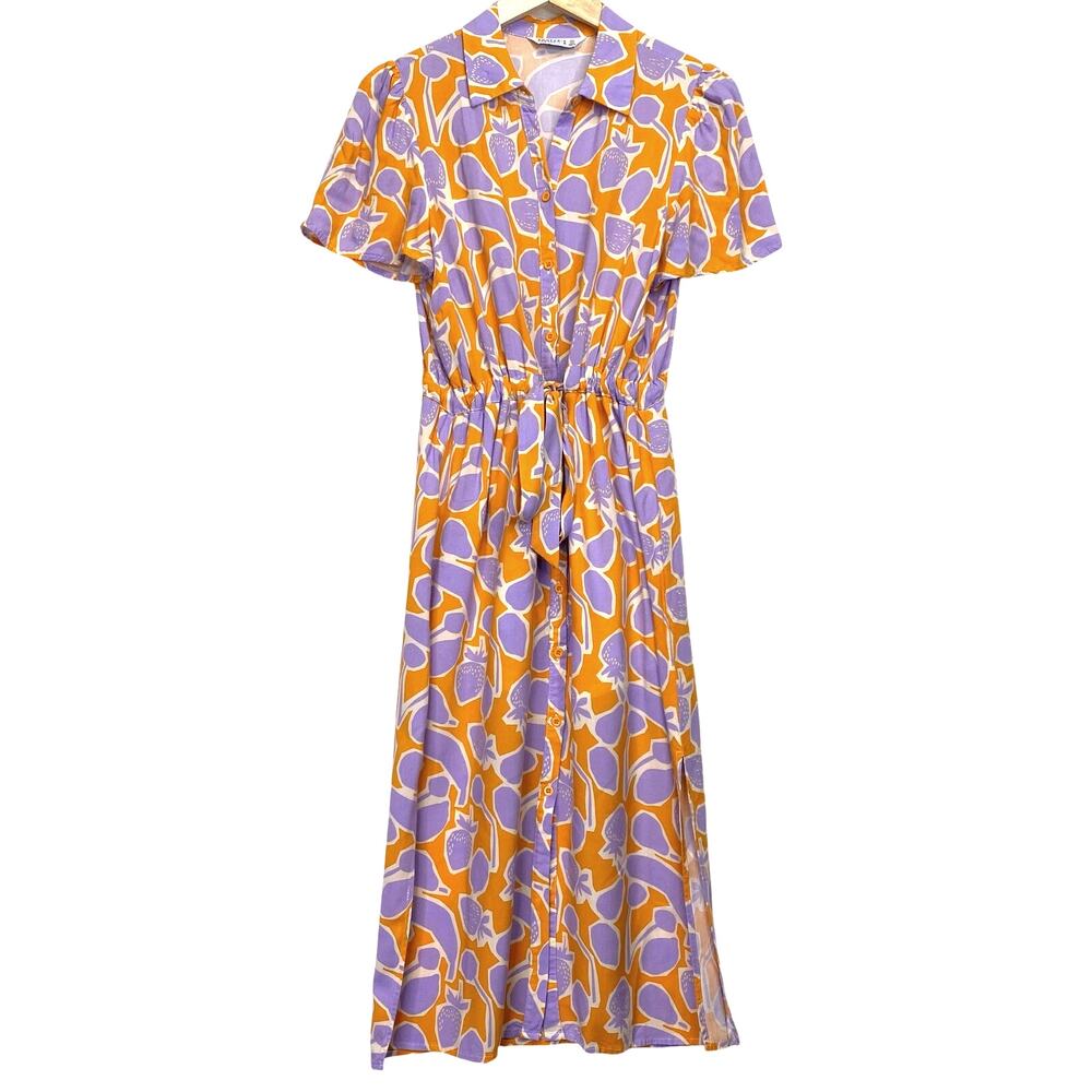 Vibrant Orange and Purple Midi Dress